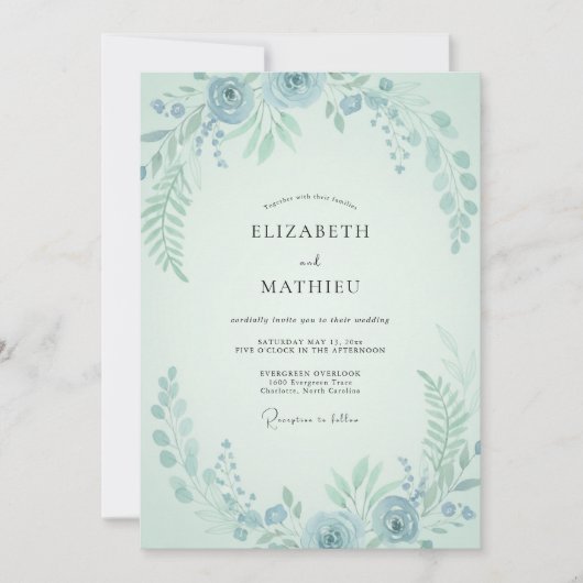 Aqua Minzblatt Hochzeit Einladung (Vorderseite)