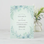 Aqua Minzblatt Hochzeit Einladung (Stehend Vorderseite)