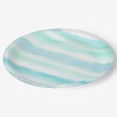 Aqua Minze Blau Weiße Wasserfarben Streifen Pappteller (Schrägansicht)