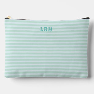 Aqua Minzstreifen Vintage Kleine Initialen Monogra Zubehörtasche