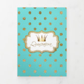 Aqua mit Gold Dots und Custom Foto Quinceañera Dreifach Gefaltete Einladung (Cover)