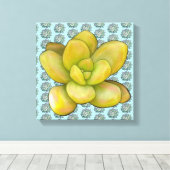 Aqua mit Lemon Peach Succulent Leinwanddruck (Insitu (Holzboden))