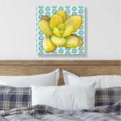 Aqua mit Lemon Peach Succulent Leinwanddruck (Insitu (Schlafzimmer))
