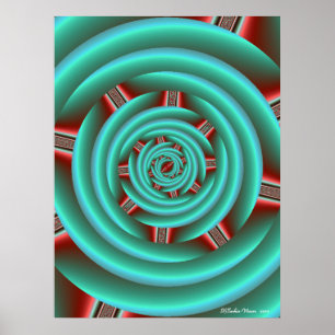 Aqua mit Red Prongs Spiral Poster