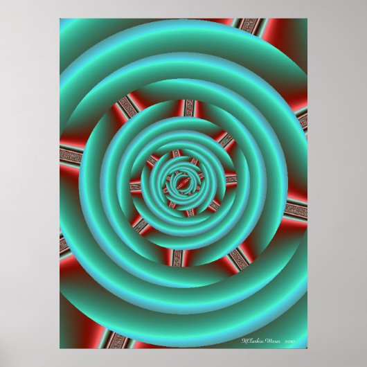 Aqua mit Red Prongs Spiral Poster (Vorne)