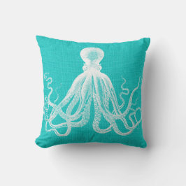 Aqua mit weißem Octopus Burlap Look Kissen