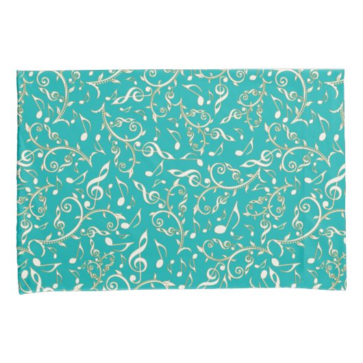 Aqua mit weißes GoldMusiknoten-Kissenbezügen Kissenbezug (Vorderseite-Rechts)