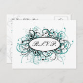 aqua Mod Wedding rsvp card Einladungspostkarte (Vorne/Hinten)