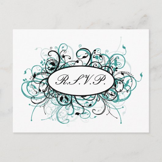 aqua Mod Wedding rsvp card Einladungspostkarte (Vorderseite)