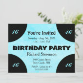 Aqua Modern Birthday Einladung (Stehend Vorderseite)