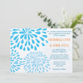 Aqua Modern Floral Chrysanthemum Wedding Einladung (Stehend Vorderseite)
