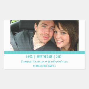 Aqua Modern Foto Save the Date Stickers