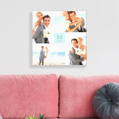 Aqua Modern Grid Monogram Wedding 4 Foto Collage Leinwanddruck (Insitu (Wohnzimmer))
