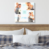 Aqua Modern Grid Monogram Wedding 4 Foto Collage Leinwanddruck (Insitu (Schlafzimmer))