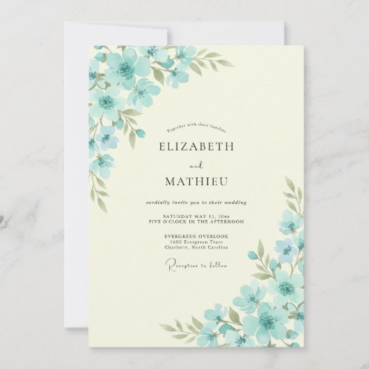 Aqua Mohn Creme Hochzeit Einladung (Vorderseite)