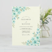Aqua Mohn Creme Hochzeit Einladung (Stehend Vorderseite)
