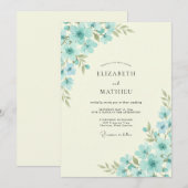 Aqua Mohn Creme Hochzeit Einladung (Vorne/Hinten)