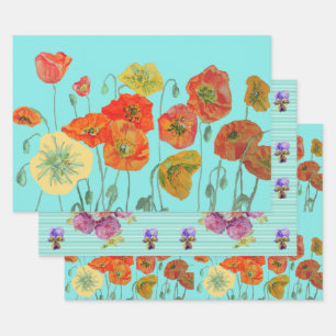 Aqua Mohn Mohnblumen Blumen Wasserfarbe Geschenkpapier Set