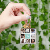 Aqua Monogram 8 FotoCollage Schlüsselanhänger (Hand)