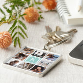 Aqua Monogram 8 FotoCollage Schlüsselanhänger (Seite)