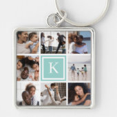 Aqua Monogram 8 FotoCollage Schlüsselanhänger (Vorne)