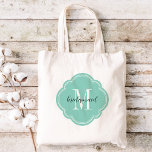 Aqua Monogram Bridesmaid Tote Bag Tragetasche<br><div class="desc">Niedlich trendige mit Monogramm Hochzeitsfeiertagssäcke personalisiert mit einem eigenen Monogramm-Initial,  Bräunungstext oder fügen einen Namen oder eine andere Nachricht hinzu. Klicken Sie auf Anpassen,  um Schriftart und Farben zu ändern,  um ein einzigartiges Geschenk für Ihre Brautmädchen und Hochzeitsfeier zu schaffen!</div>