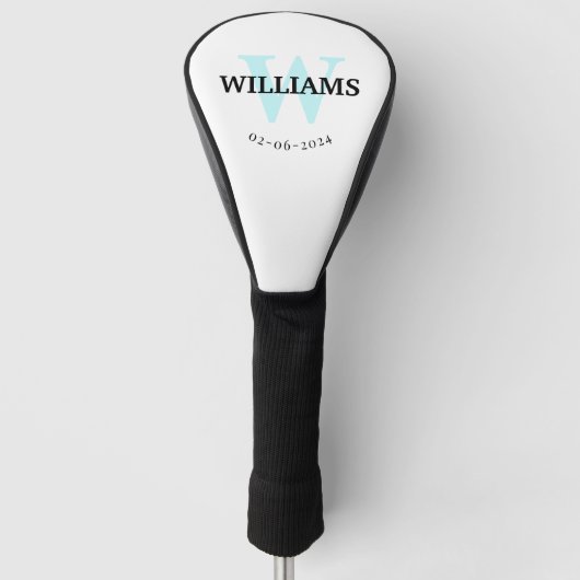 Aqua Monogram Initial and Name Personalisiert Golf Headcover (Vorderseite)