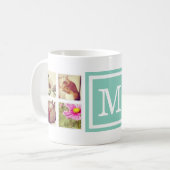 Aqua Monogram Instagram Foto Collage Tasse (Vorderseite Links)