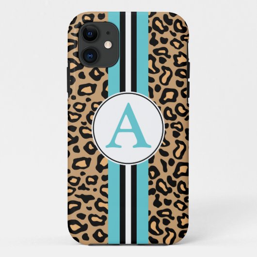 Aqua Monogram Leopard iPhone 5 Case-Mate Hülle (Rückseite)