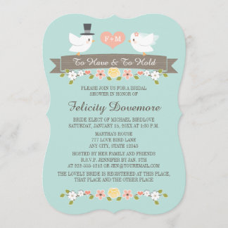 Aqua Monogram Love Birds Bridal Dusche Einladung