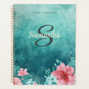 Aqua Monogram Mit Monogramm Name 2025 Weekly Plann Planer