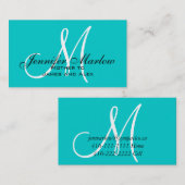 Aqua Monogram Mommy Calling Card Telefonnummerkarte (Vorne/Hinten)