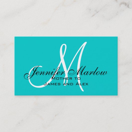 Aqua Monogram Mommy Calling Card Telefonnummerkarte (Vorderseite)