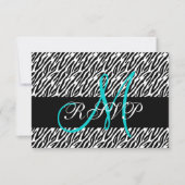 Aqua Monogram Zebra Print Wedding RSVP Card (Vorderseite)