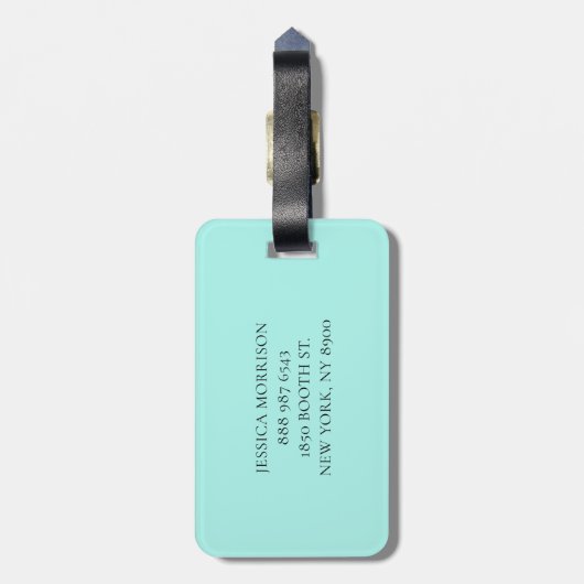 Aqua | Monogramm-Gepäckstück aus weißem Marmor Gepäckanhänger (Rückseite vertikal)