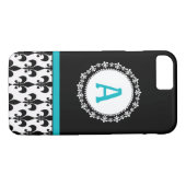 Aqua-Monogramm-Lilie iPhone 5 Fall Case-Mate iPhone Hülle (Rückseite (Horizontal))