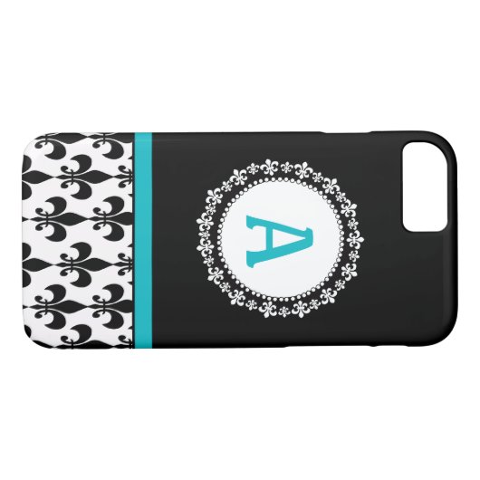 Aqua-Monogramm-Lilie iPhone 5 Fall Case-Mate iPhone Hülle (Rückseite (Horizontal))