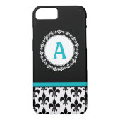 Aqua-Monogramm-Lilie iPhone 5 Fall Case-Mate iPhone Hülle (Rückseite)