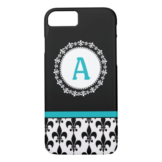 Aqua-Monogramm-Lilie iPhone 5 Fall Case-Mate iPhone Hülle (Rückseite)