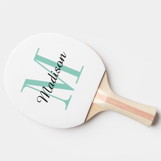 Aqua Monogramm und Name Personalisiert Tischtennis Schläger (Seitenansicht)