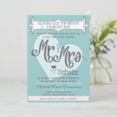Aqua Mr. and Mrs Typografy Weddings Einladung (Stehend Vorderseite)