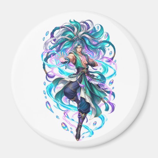 Aqua-Mystik-Krieger-Fantasy-Magnet Magnet (Vorne)