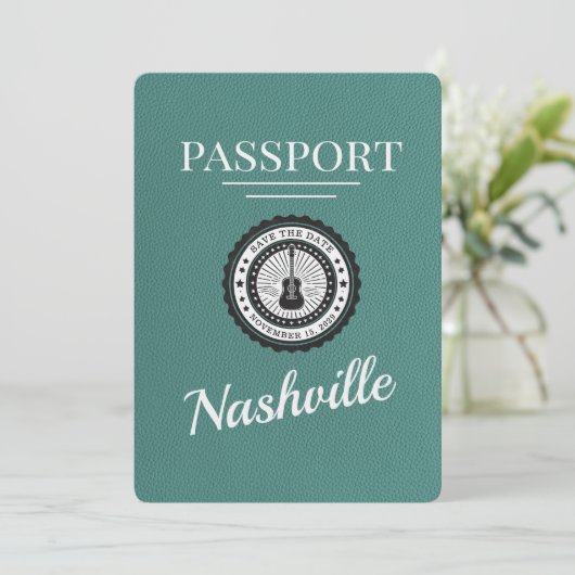 Aqua Nashville Passport Save the Date (Stehend Vorderseite)