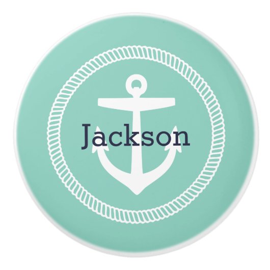 Aqua Nautical Anchor Monogram Keramikknauf (Vorderseite)
