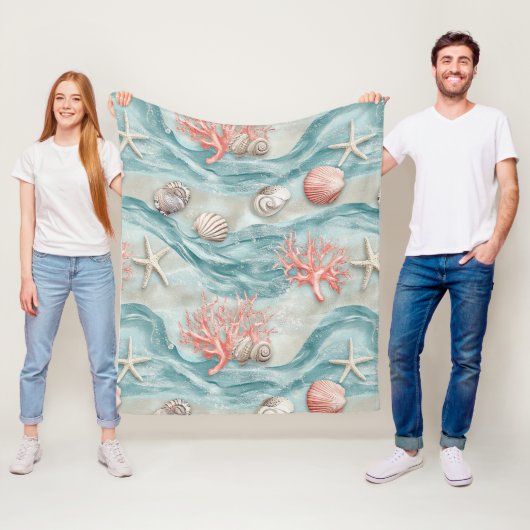 Aqua-Nautik-Seestern-Muschel-Muster Fleecedecke (Beispiel)