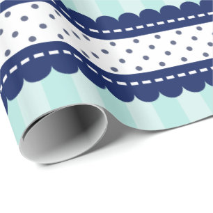 Aqua Navy blaue Streifen und Polka Docks Muster Geschenkpapier