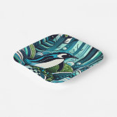 Aqua Navy Blue Green Pinguin Forest mit Abstrakten Pappteller (Gewinkelt)