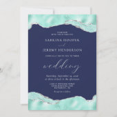 Aqua Navy Blue Silver Foil Glitzer Wedding Einladung (Vorderseite)
