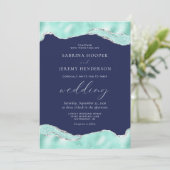Aqua Navy Blue Silver Foil Glitzer Wedding Einladung (Stehend Vorderseite)
