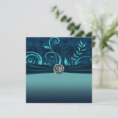 Aqua & Navy Blue Velvet Wedding Swirl Einladung (Stehend Vorderseite)